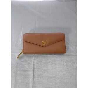 Joy Saffiano Leather Zip Around Cognac Brown Clutch Wallet Front Flap‎